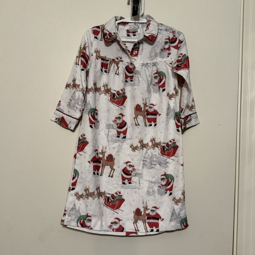 POTTERY BARN KIDS Girls Nightgown Heritage SANTA Polyester Flannel Sz 2T